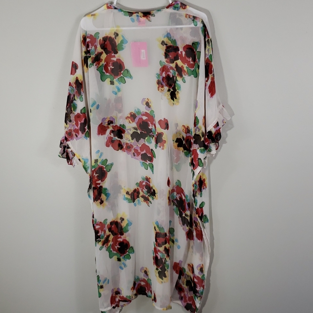 NWT Betsey Johnson OSFM White Floral Sheer Kimono - Picture 6 of 9